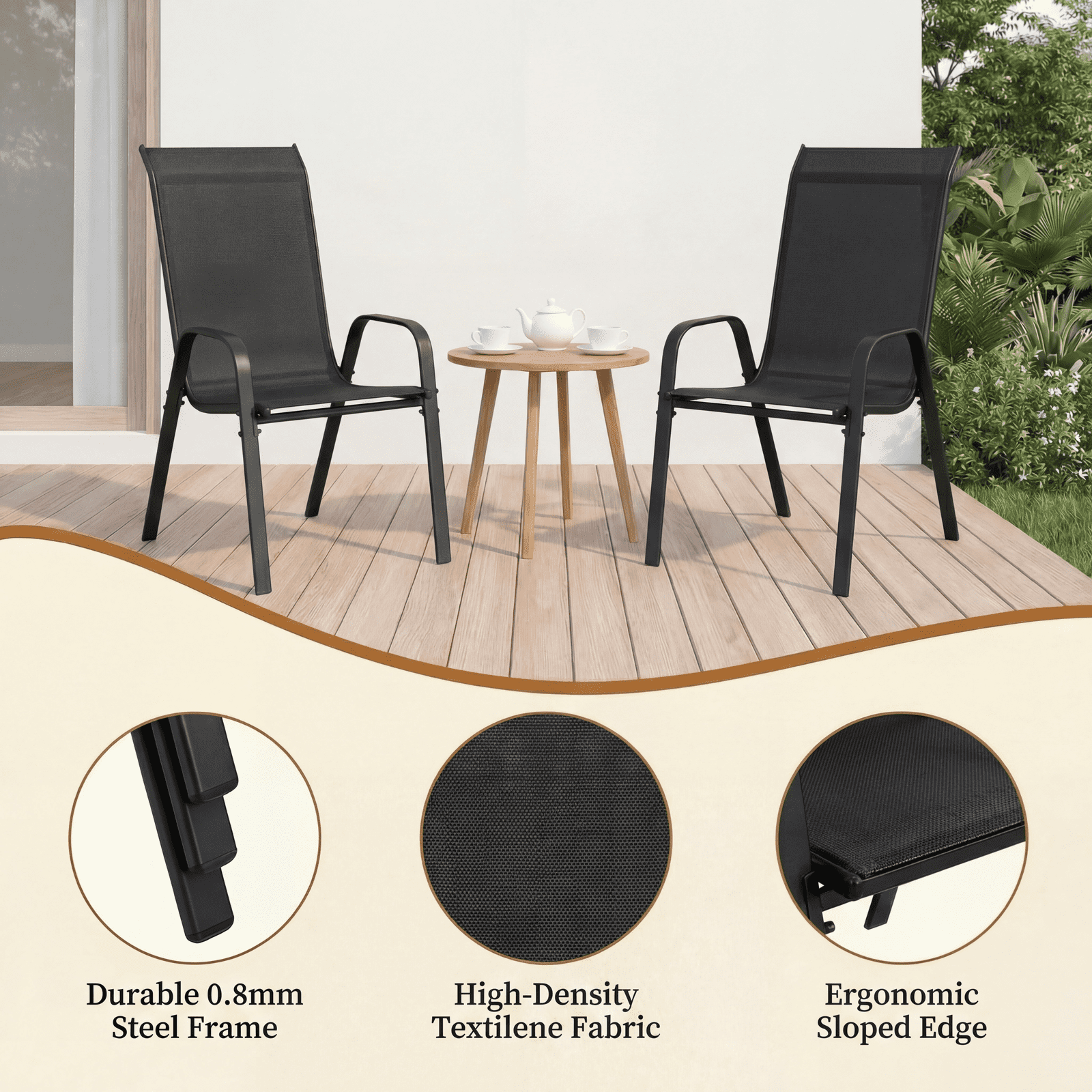 Arlopu Patio Dining Chairs Set of 4, Outdoor Stackable Chairs for Backyard Porch Garden, Black