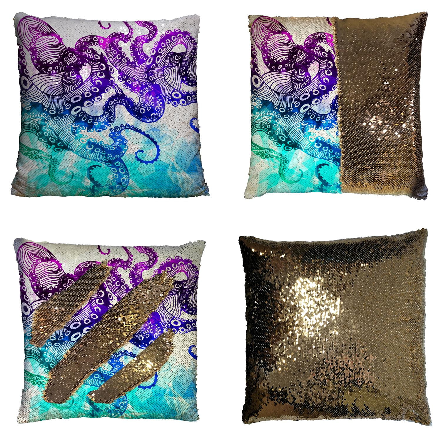 GCKG Colorful Octopus Pillowcase,Colorful Octopus Reversible Mermaid Sequin Pillow Case Home