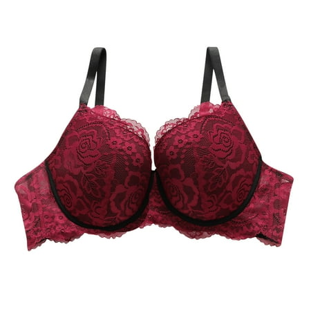 Bigersell Wireless Cami Bra in Clearance Fashion Women Lace Solid Color Bra and Lingerie Underwear Underwire Bras Padded Bra Style F-582 Red 100D