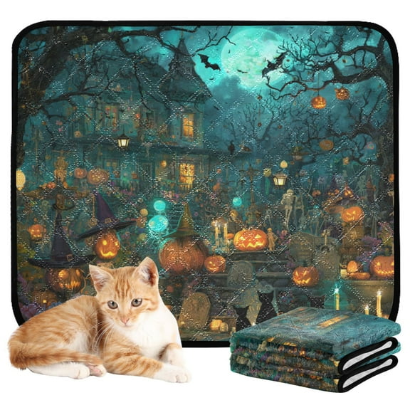 Qxltty Halloween Party Night Cat litter Pads Pet Set of 3 Diaper Mats Center Anti-leakage Layer Absorbent Soft and Comfortable