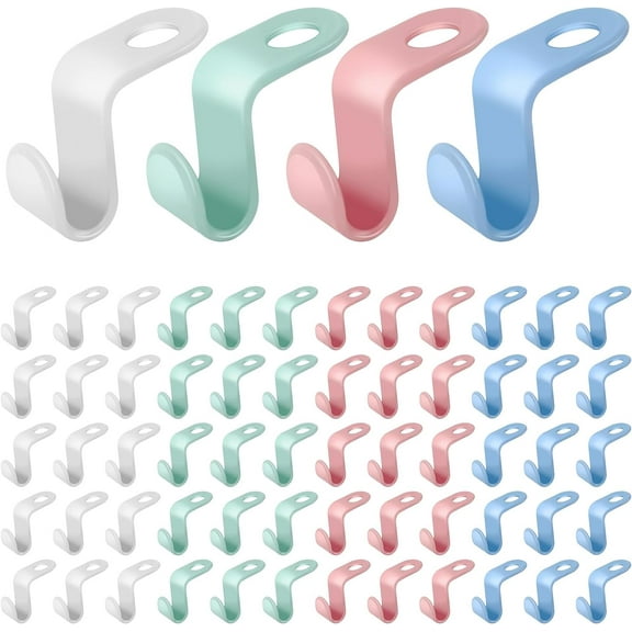 60 Pcs Clothes Hanger Connector Hooks Multicolor Connector Hooks, Wardrobe Space Saver Hangers Mini Cascading Hanger Extender Clips for Clothes Coat Wardrobe Closet(4 Colours)