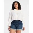 thumbnail image 2 of Time and Tru Women's Textured Yoke Cotton Blouse with Long Puff Sleeves, Sizes XS-XXXL, 2 of 2