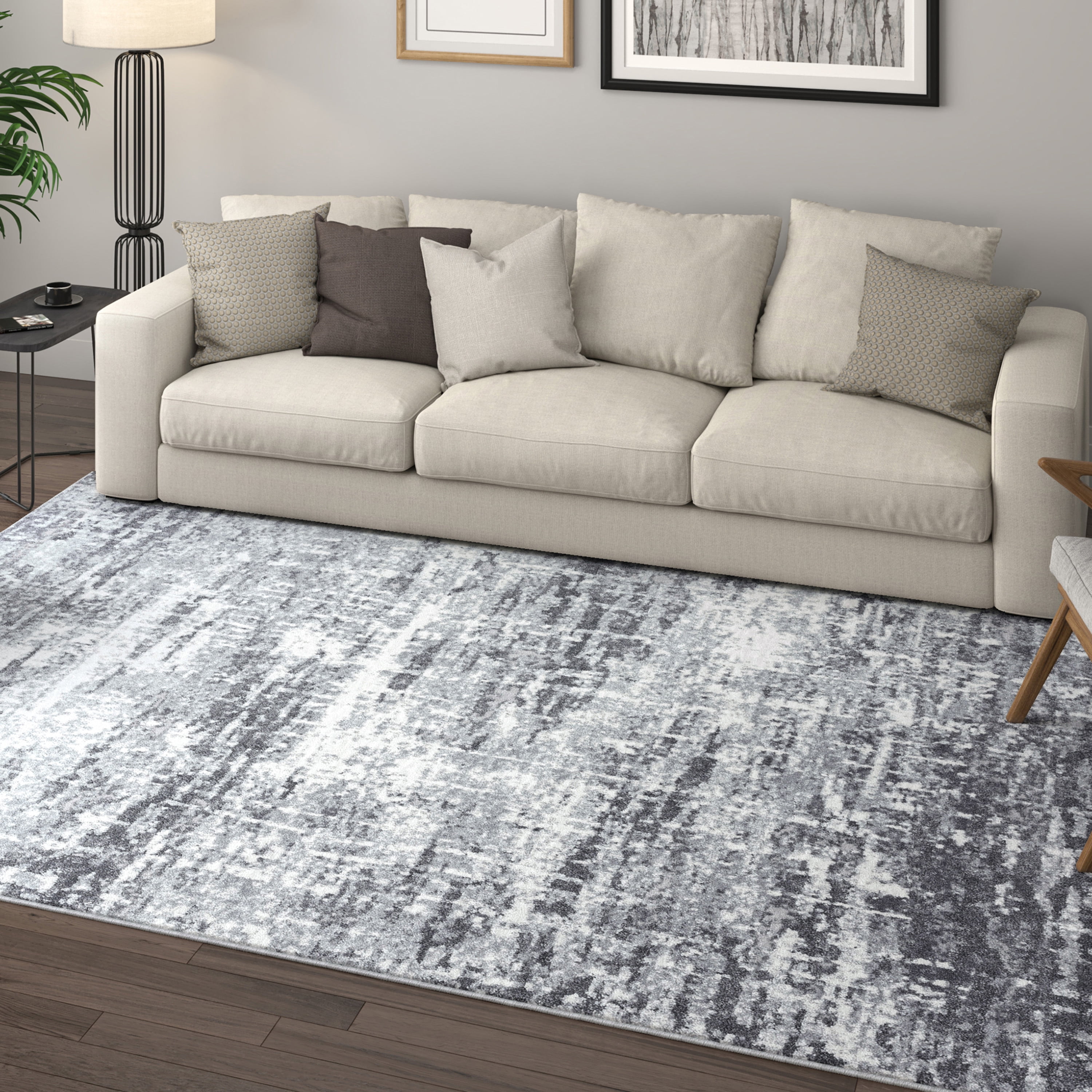 Contemporary 8x10 Area Rug (7'10'' x 10'2'') Abstract Gray, Cream Living Room Easy to Clean