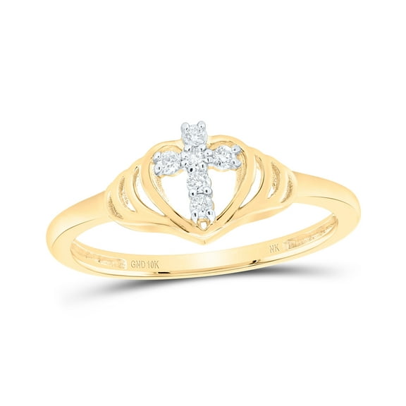 10kt Yellow Gold 1/12 Cttw Diamond Heart Wedding Engagement Anniversary Cross Ring, Women Size: 5-9