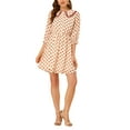 thumbnail image 3 of INSPIRE CHIC Women's Stars Dots Print Turn Down Collar Ruffled 3/4 Sleeve Dress S Beige Red Heart, 3 of 8