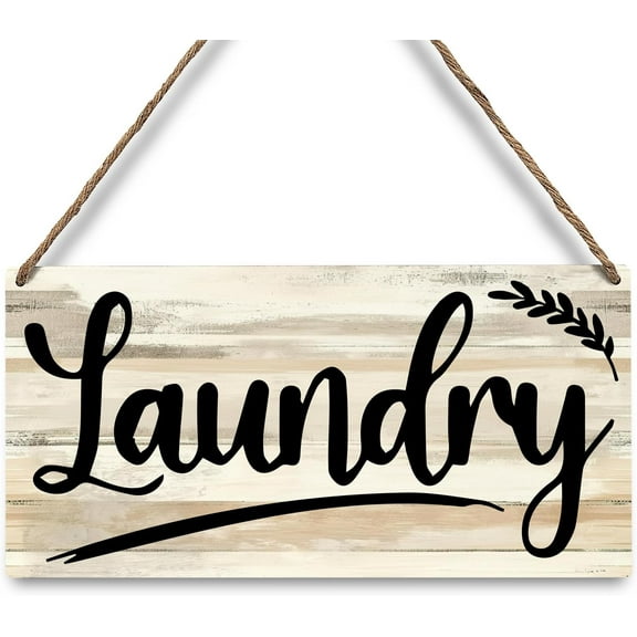 Laundry Room Decor Sign Wooden Rustic Farmhouse Family Laundry Room Wall Sign, Hanging Printed Wooden Plaque Decor Wash Dry Wall Decor, 12x6 Inch