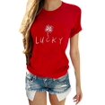 thumbnail image 1 of Innerwin Tee Short Sleeve Women Summer Tops Work Lucky Letter Comfy T Shirt Red M, 1 of 2