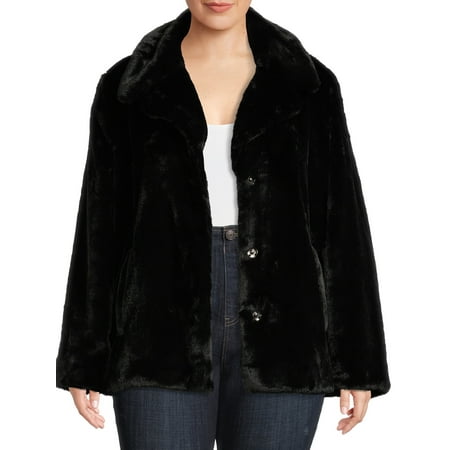 Time and Tru Women's and Plus Faux Fur Cropped Jacket