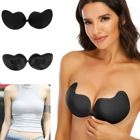 STTOAY Push up Strapless Self Adhesive Plunge Bra Invisible Backless Sticky Bras  Black