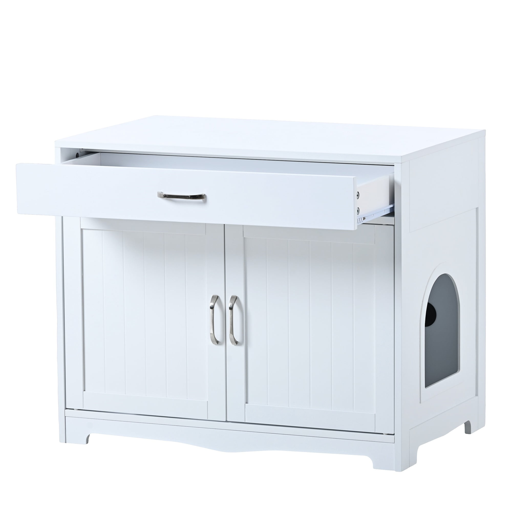 Pefilos 31" Cat Litter Box Enclosure, Hidden Cat Washroom Furniture with Divider, Large Wooden Pet House, Enough for Most of Orange Cat and Litter Box, White Pefilos 31" Cat Litter Box Enclosure, Hidden Cat Washroom Furniture with Divider, Large Wooden Pet House, Enough for Most of Orange Cat and Litter Box, White
