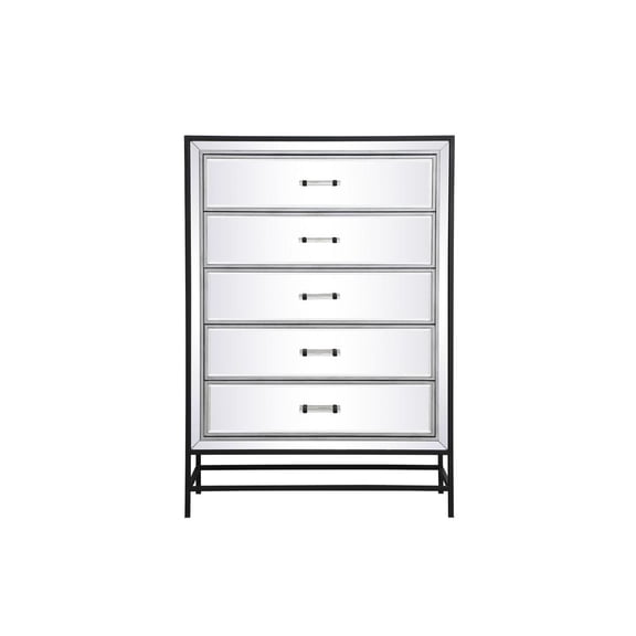 Elegant Decor Beau 34" Metal Acrylic and MDF Mirrored 5-Drawer Chest in Black