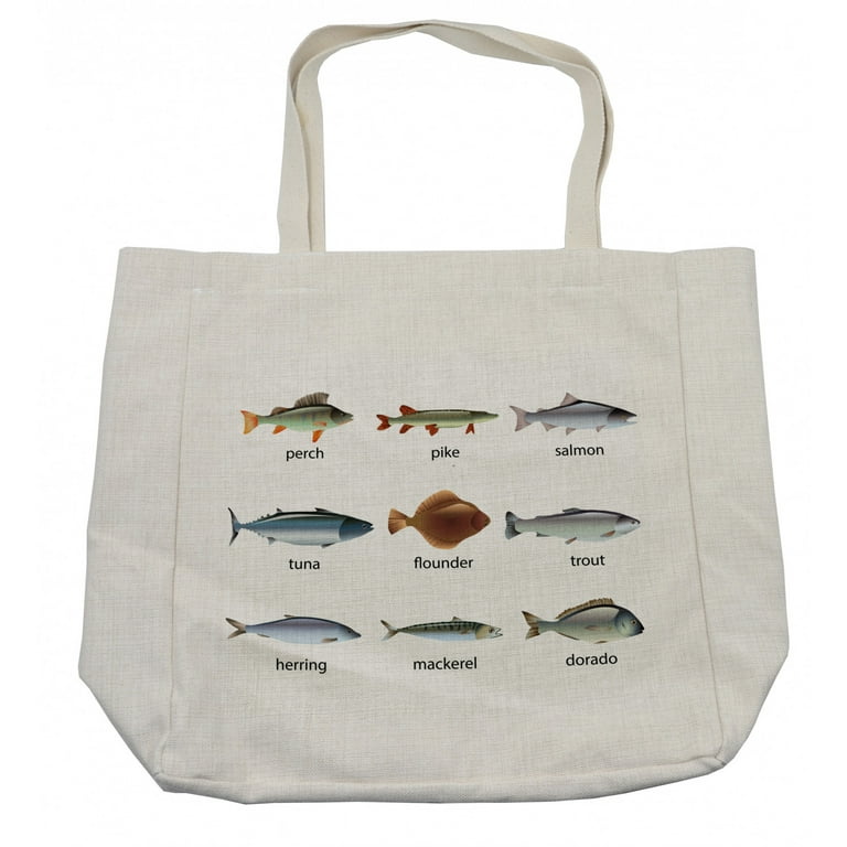 Fish Shopping Bag, Group of Animals Perch Tuna Pike Flounder Mackerel Trout  Aquatic Life Art Print, Eco-Friendly Reusable Bag for Groceries Beach and  More, 15.5 X 14.5, Cream, by Ambesonne 