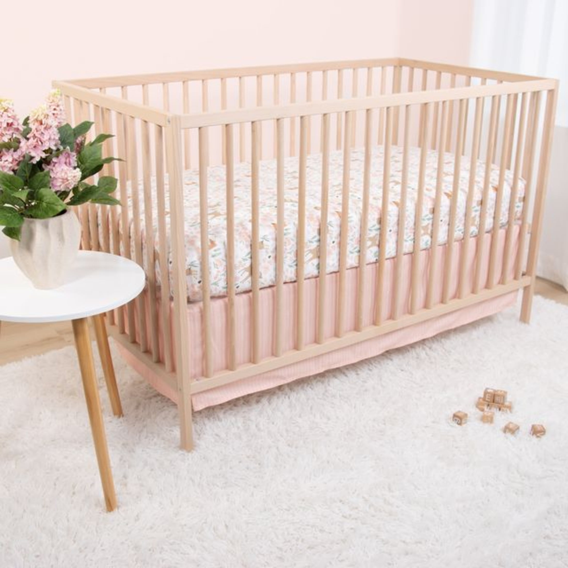The Peanutshell Pink and White Fairytale Forest Crib Bedding Set for Baby Girls, 3 Piece Nursery Set