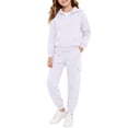 thumbnail image 4 of Xudanell Hoodie Sweatsuit Set for Boys Girls 2 Piece Hooded Sweatshirt Jogger Sweatpants Tracksuit Kids Athletic Solid Outfits (White,9-10 Years), 4 of 6
