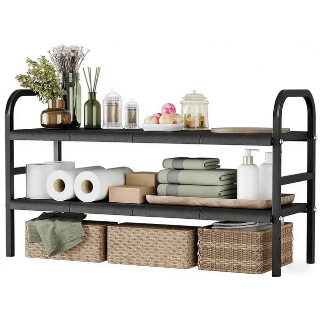 Estante de almacenamiento para debajo del fregadero, estantería de cocina extensible de dos niveles, con ocho paneles extraíbles. Adecuado para organizar el fregadero y la cocina, con ancho ajustable.