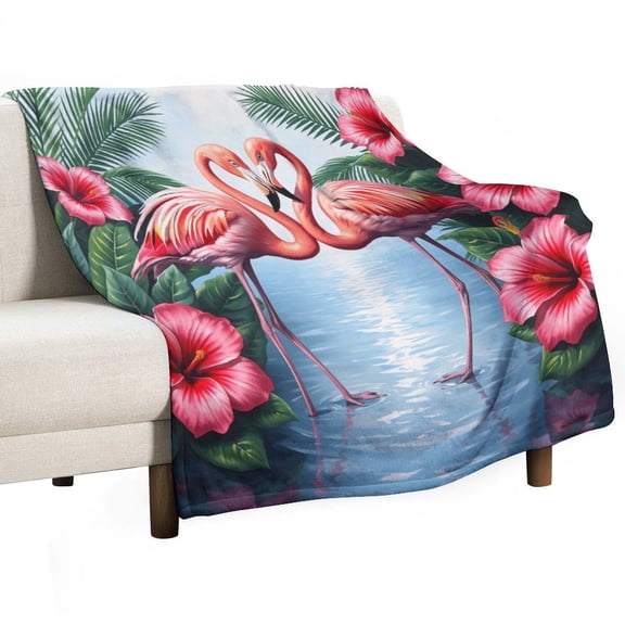 NIANHE Flamingos flowers oil paintin blanket, comfortable and soft, warm casual blanket, printed design, winter sofa dormitory home decoration, must-have travel product. Size is 40x50 inches.