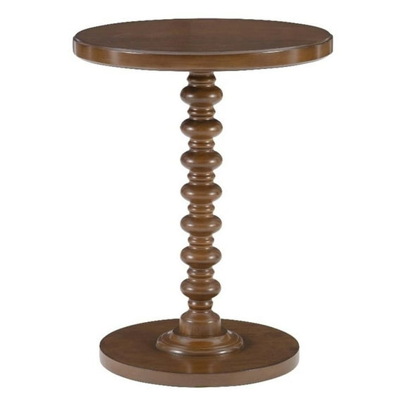 Linon Tara Round Spindle Side Table in Hazelnut Finished Rubberwood