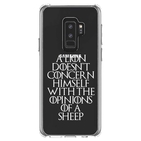 DistinctInk Clear Shockproof Hybrid Case for Samsung Galaxy S9  PLUS (6.2" Screen) - TPU Bumper Acrylic Back Tempered Glass Screen Protector - Lion Doesn't Concern With Opinions Sheep