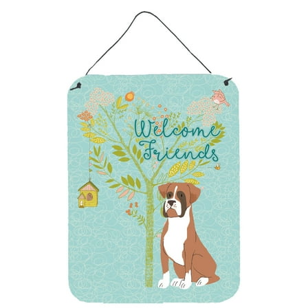 Carolines Treasures BB7582DS1216 Welcome Friends Flashy Fawn Boxer Wall or Door Hanging Prints 12x16 multicolor
