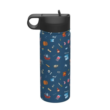 

KLL aniamls Pirate Pattern 18OZ Water Bottle With Straw Stainless Steel Sports Water Cup Flask Sports Water Cup Flask Wide Mouth Travel Thermal Mug