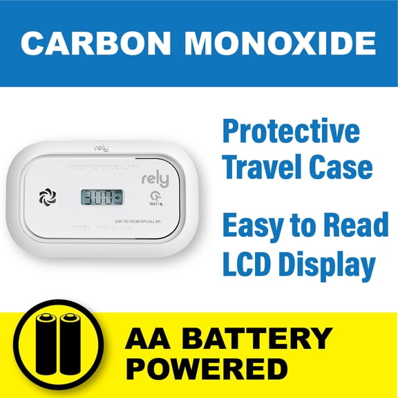 Rely Portable Carbon Monoxide Detector for Travel, Digital LCD Display, AA Battery Operated