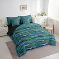 thumbnail image 3 of Homewish Teens Old Fashion Bedding Comforter Set 7pcs, Retro Art Stripes Queen Bedding Sets, Chic Teal Abstract Lines Reversible Queen Sheet Sets, Breathable Home Decor, 3 of 7