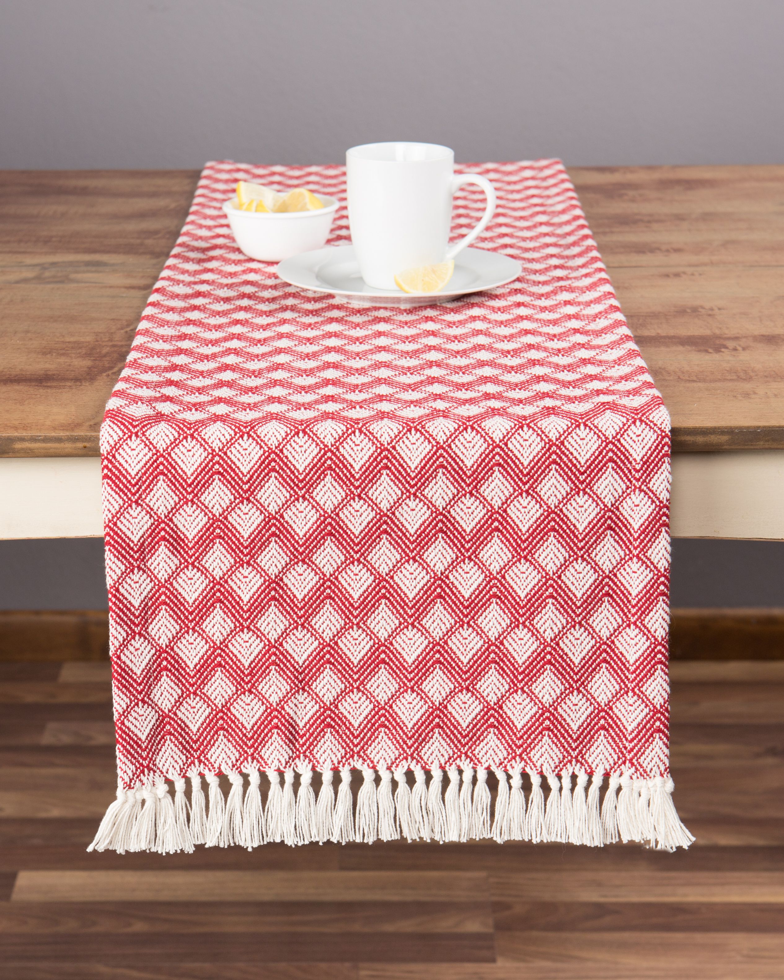 14" x 72" Durable Cotton Woven Table Runner with Fringe Scalloped