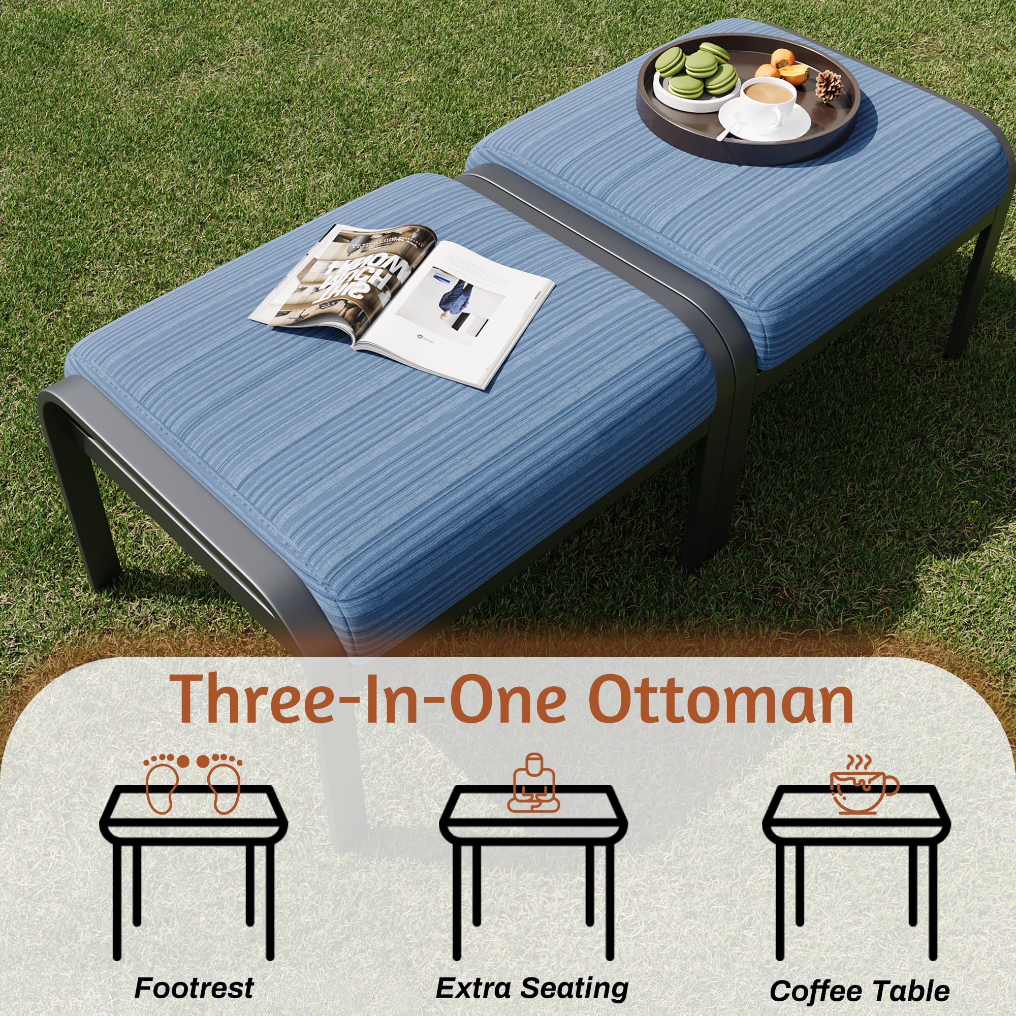 HOMREST Outdoor Swivel Rocker Patio Chairs with Ottomans and Coffee Table 5 PCS Bistro Set, 360 Degree Swivel Rocking Chair Patio Conversation Set with Thickened Cushion for Garden, Deck and Poolside