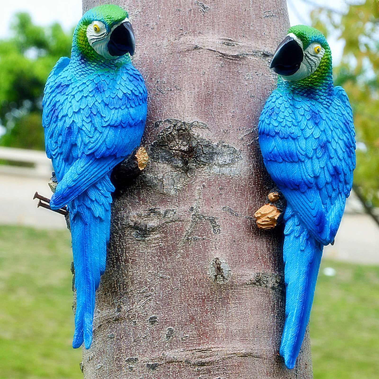M Buder Lifelike Resin Parrot Statue Tree Hanging Wall Mount Decor for Garden Courtyard Outdoor Sculpture Bird Figurine Right Blue (13.78 inches / 35 cm) Weatherproof UV Resistant Yard Art