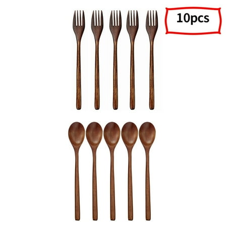 

Natural Wooden Spoon and Fork Set Kitchen Cutlery Food Salad( 10)