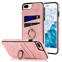 Case for iPhone 8 Plus / iPhone 7 Plus with Kickstand Ring Holder Card Slots Cover, PU Leather Soft TPU Bumper Shockproof Non-Slip Slim Phone Case for iPhone 8 Plus / iPhone 7 Plus 5.5 Inch,Pink