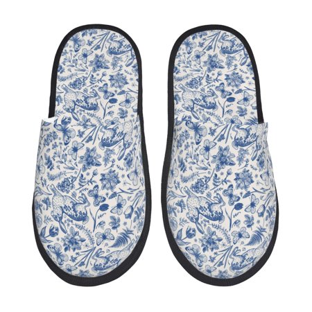 

Fuzoiu Rabbit And Butterfly Print Unisex Furry Slippers Plush Indoor Shoes Trendy House Slippers Anti-Skid EVA Sole House Shoes for Home Office and Travel -Large