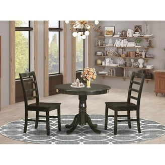 East West Furniture 3-Piece Hartland Set - Round Kitchen Table & 2 Chairs, Linen White