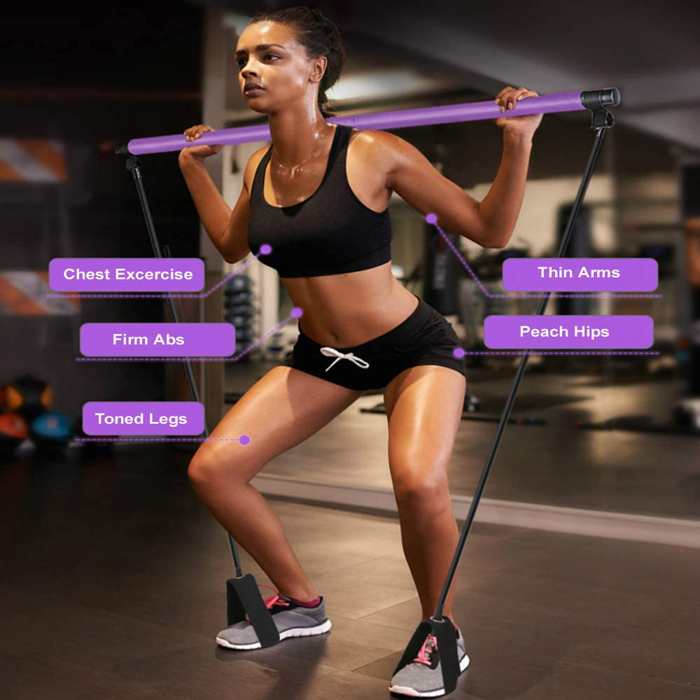 Pilates Exercise Resistance Band Home Gym Pilates with Foot Loop for Total Body Workout Portable Pilates Stick Fitness Bar