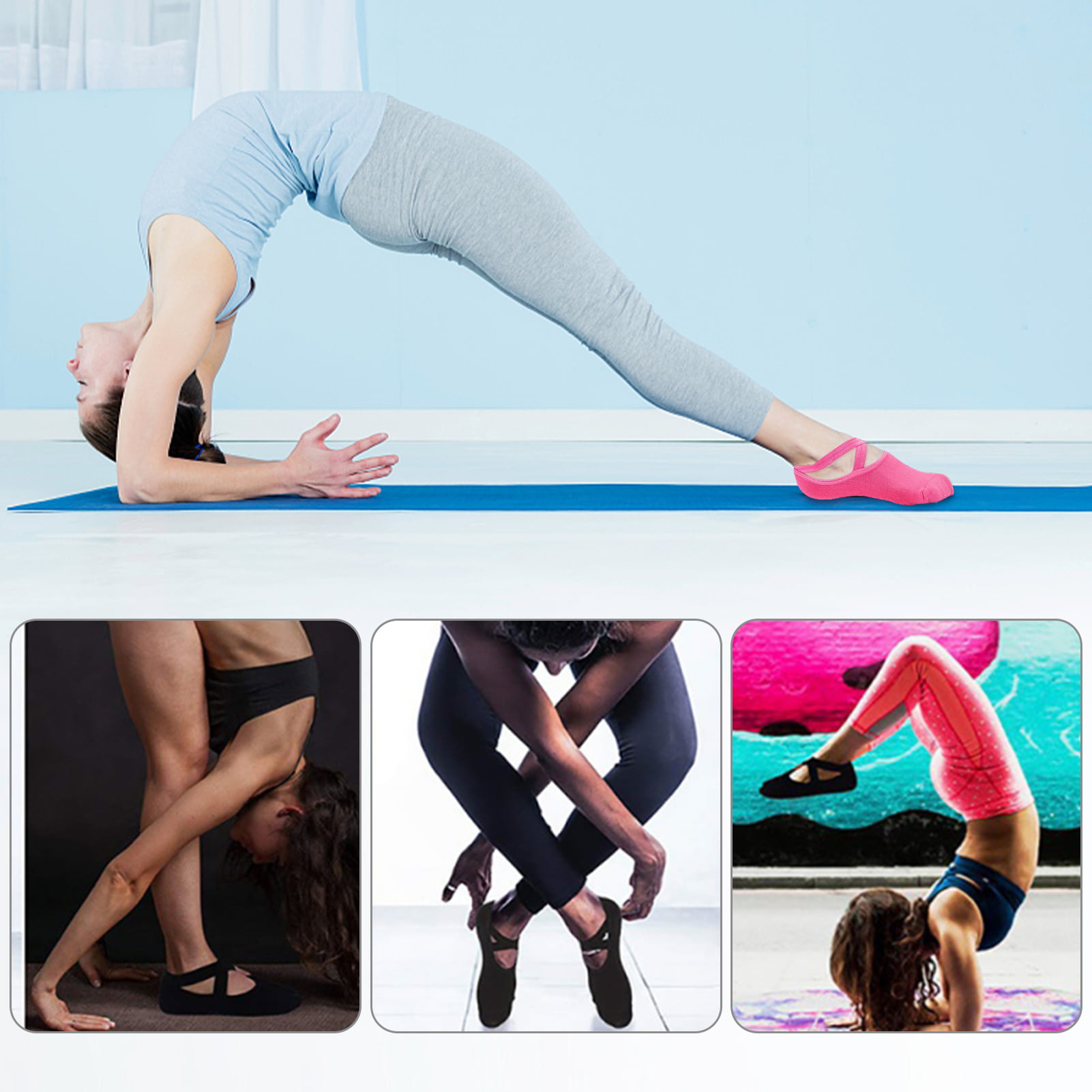 4 Pairs Yoga Socks Non Slip Pilates Massage Socks with Grip