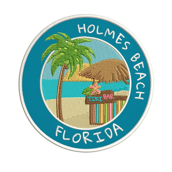 Happy Hour! Holmes Beach, Florida 3.5 Inch Iron Or Sew On Embroidered Fabric Badge Patch Ocean Beach, Salt Life Iconic Series