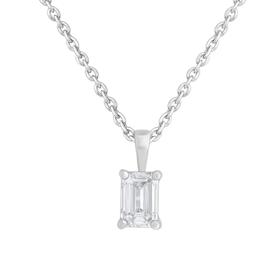 DewberryDiamonds 1/2 Cttw Emerald Cut IGI Certified Diamond Necklace for Women Lab Grown Diamond Solitaire Necklace Pendants | Real Solid White Gold 18" 14k Gold Chain