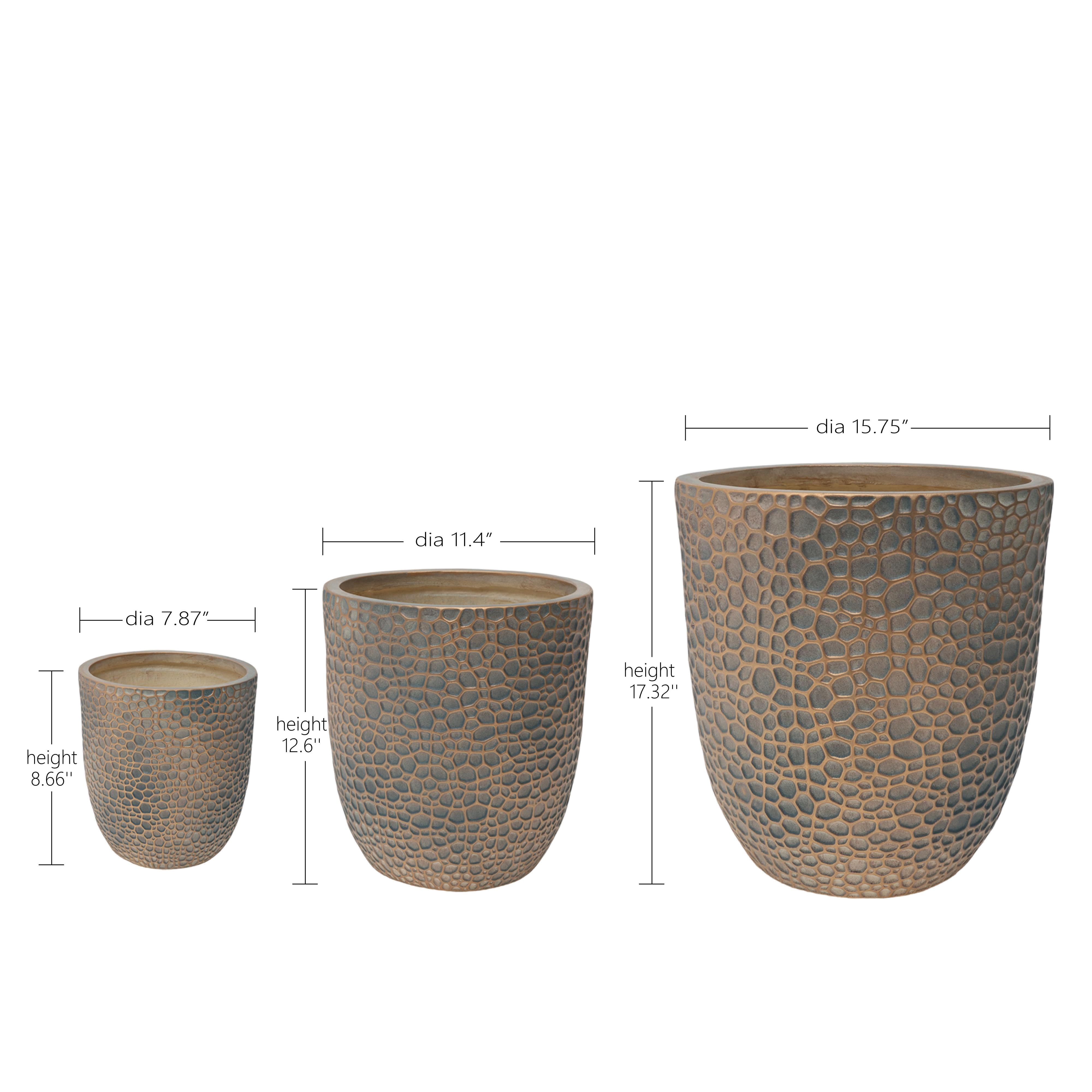 Outdoor Planter Set, 3 Pack Round Magnesium Oxide Plant Pots with Drainage Holes for Home Garden Patio, Gold Grey-Blue