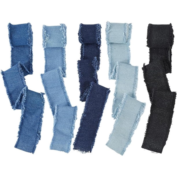 5 rollos de 9,3 yardas de cinta vaquera azul con flecos de 4 cm de ancho. Cinta de tela deshilachada de algodón vaquero para envolver regalos, peinar, coser y decorar bodas.