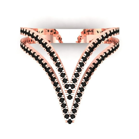 0.525 ct Round Cut Natural Onyx Statement 18K Rose Gold Womens Engagement Ring