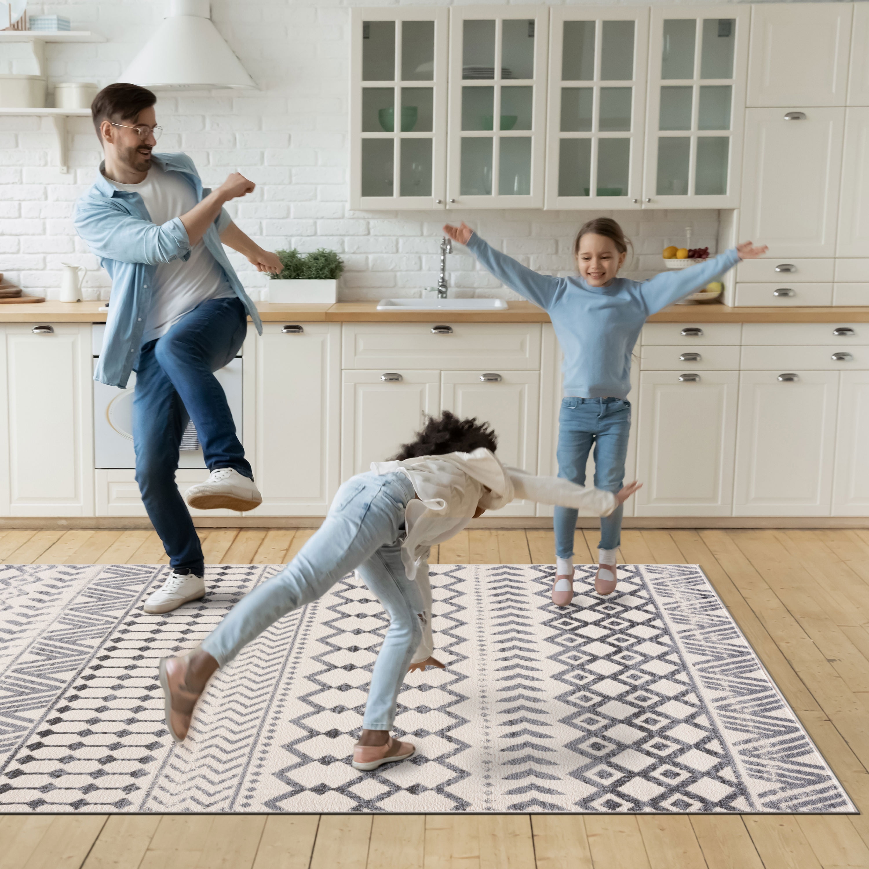 CAMILSON Crystal Grey Area Rug 5'x7' Oval Boho for Living Room Bedroom Dining Room Grey / Cream Indoor Area Rugs
