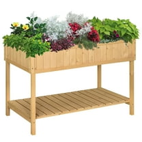CoSoTower 43X18X30In Raised Garden Bed with 8 Pockets and Shelf, Wooden Elevated Planter Box with Legs to Grow Herbs, Vegetables, and Flowers, Natural