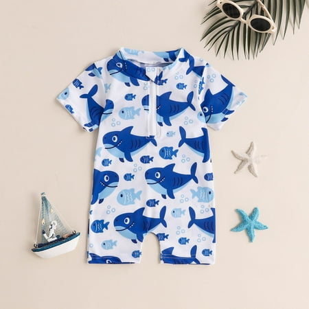 

XZZjjl Toddler Summer Short Sleeve Jumpsuit Cartoon Print Outwear For Boys Clothes Fashion Kids Guard Swimwear