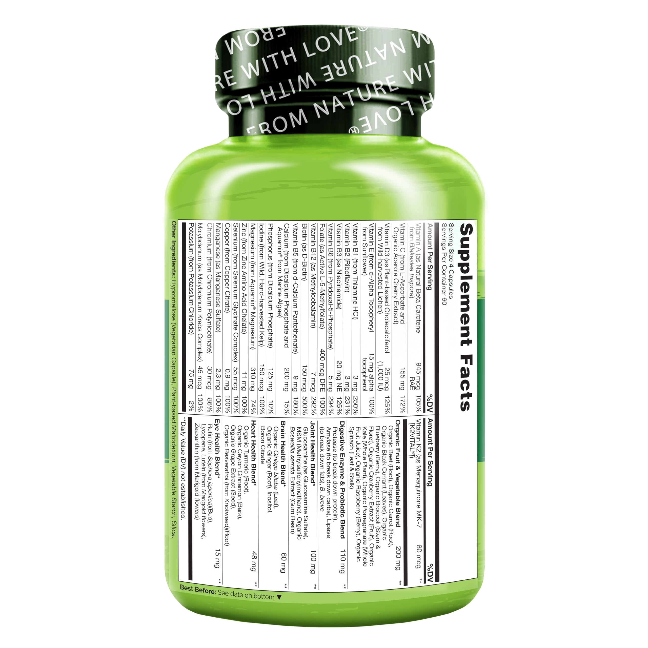 NATURELO Whole Food Multivitamin for Women 50+ (Iron Free) with Vitamins, Minerals, & Organic Extracts - Supplement for Post Menopausal Women Over 50 - No GMO - 240 Vegan Capsules