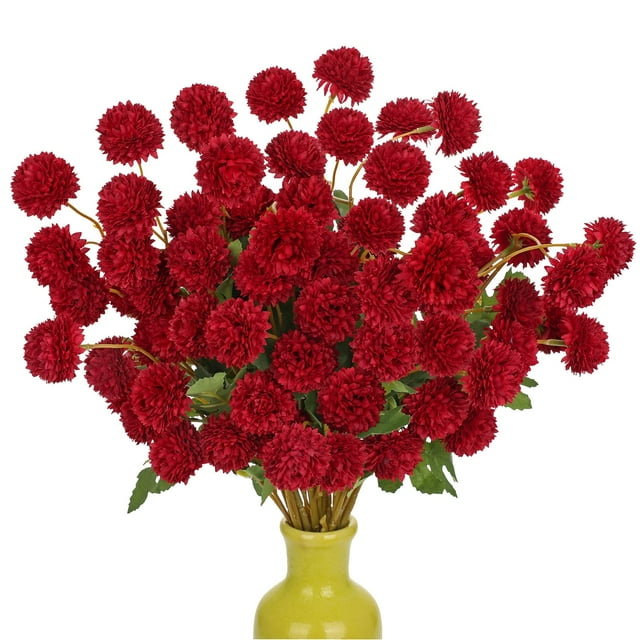 Flores artificiales Briful 12 unidades de crisantemos kiku rojos con tallos de 53 cm