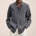 thumbnail image 2 of Mens Cotton Linen Shirts Long Sleeve Beach Henley Button Down Shirts Casual Lightweight V Neck Loose Shirts,Dark Gray L, 2 of 7