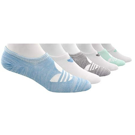 adidas Originals Women's Trefoil Superlite Super No Show Socks (6-Pair), Clear Blue - White Space Dye/White/Light Onix - White, Medium, (Shoe Size 5-10)