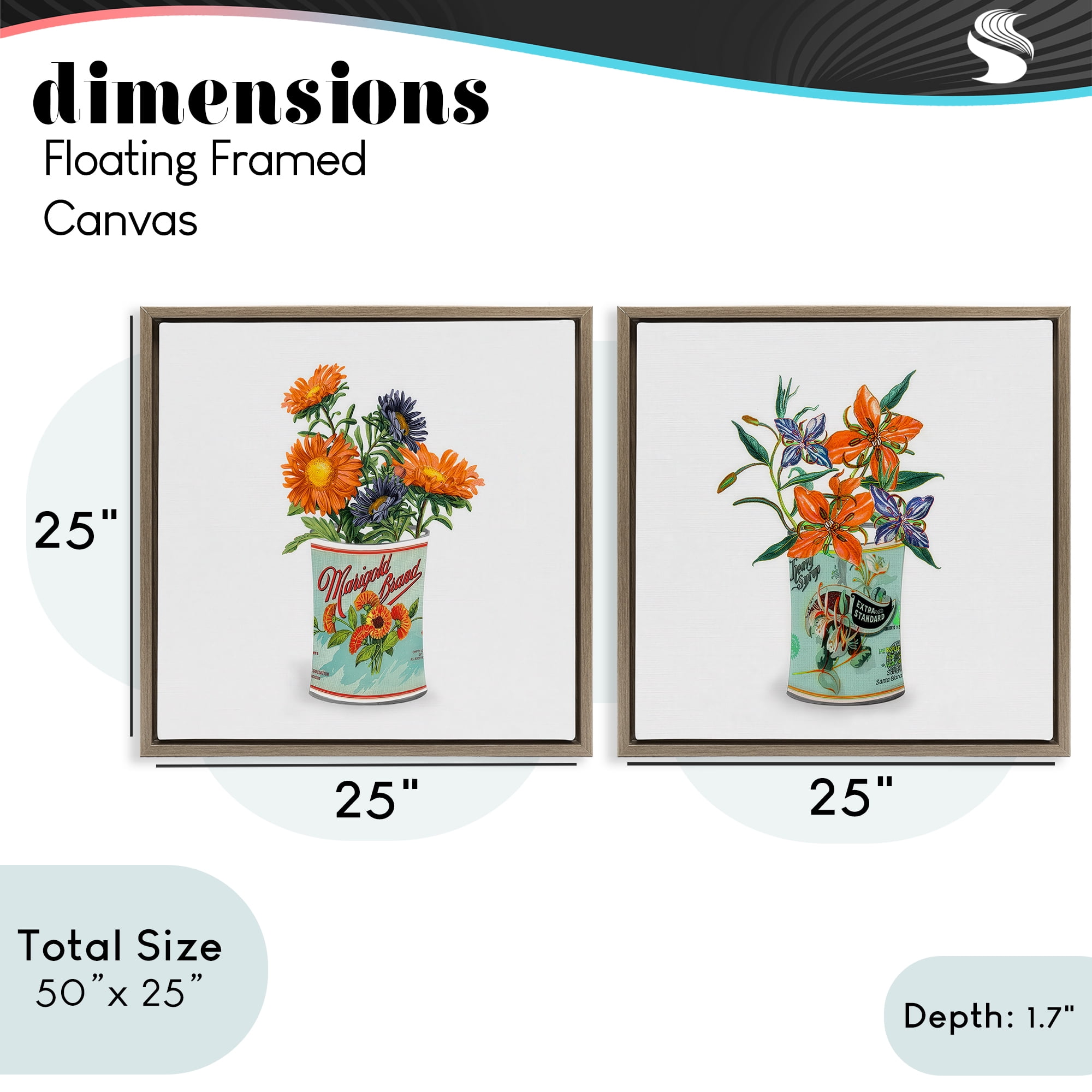 Stupell Industries Nostalgic Marigold & Lily Bouquets 2 Piece Brown Framed Floater Canvas Set, design by Val Rhodes