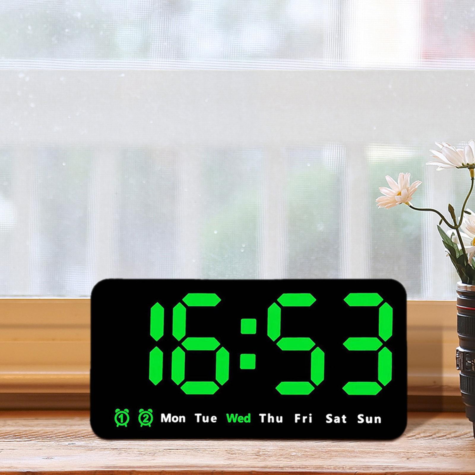 WLPZXP Digital Clock Desk Calendar Temperature Large Display LED Alarm Clock Wall Clock Green