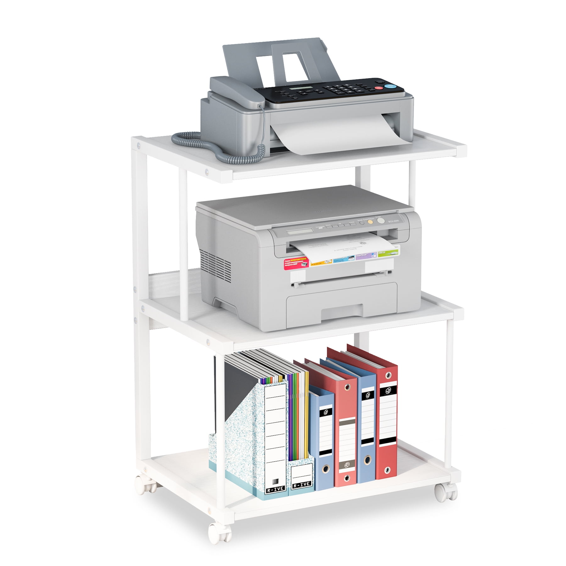 3Shelf Printer Stand with Storage, Rolling Printer Table Machine Cart
